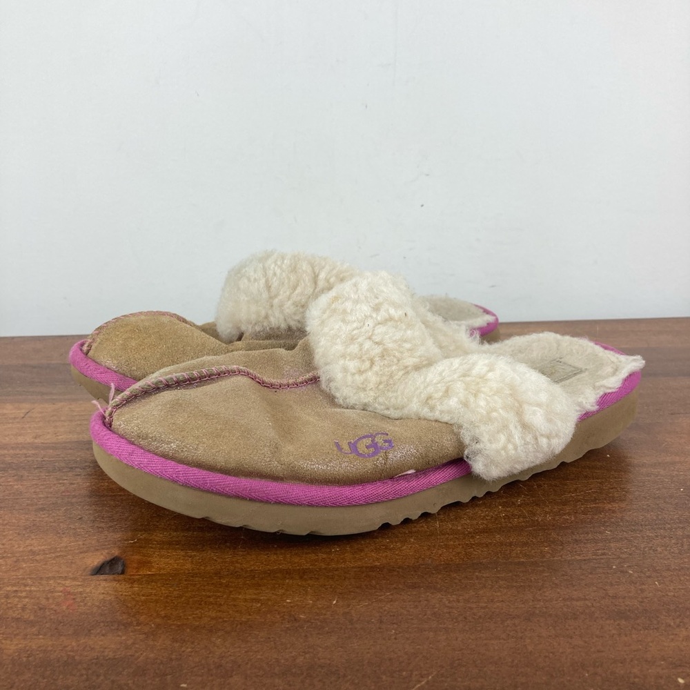 Ugg Scuffette II Shearling Chestnut Suede Pink Shimmer Slippers Women’s Size 6.
